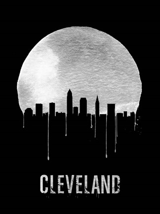 Framed Cleveland Skyline Black Print