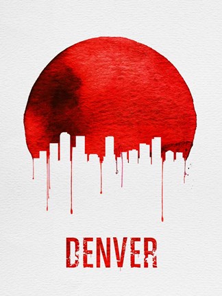 Framed Denver Skyline Red Print