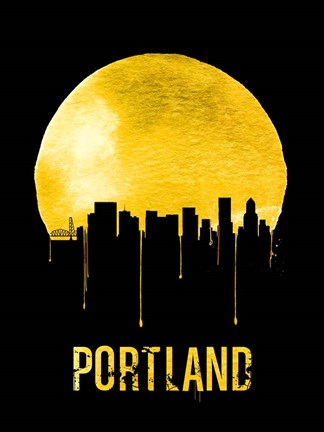 Framed Portland Skyline Yellow Print