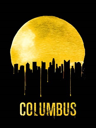 Framed Columbus Skyline Yellow Print