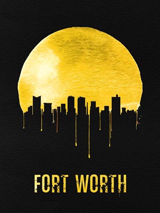 Framed Fort Worth Skyline Yellow Print