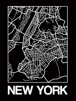 Framed Black Map of New York Print