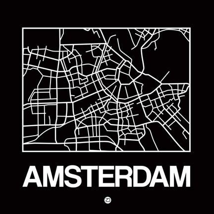 Framed Black Map of Amsterdam Print