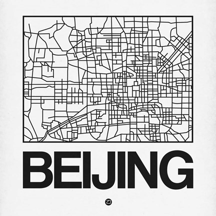 Framed White Map of Beijing Print