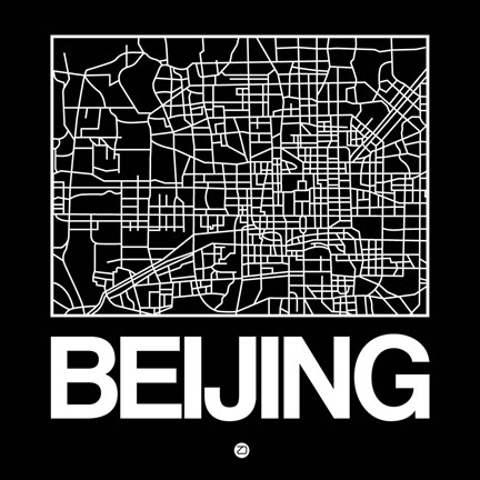 Framed Black Map of Beijing Print