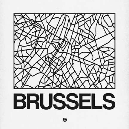 Framed White Map of Brussels Print