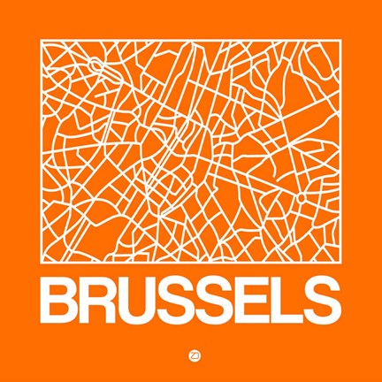 Framed Orange Map of Brussels Print