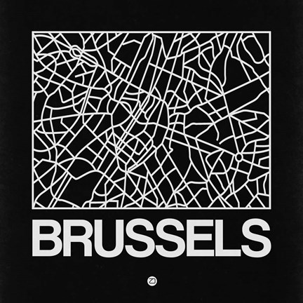 Framed Black Map of Brussels Print