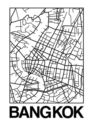 Framed White Map of Bangkok Print