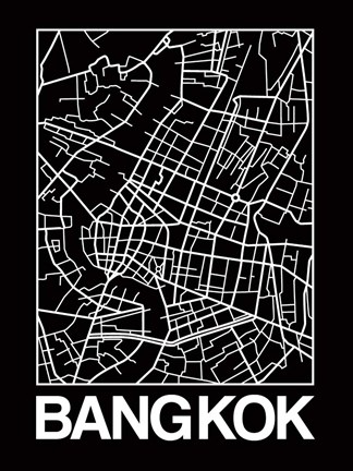 Framed Black Map of Bangkok Print