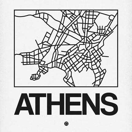 Framed White Map of Athens Print
