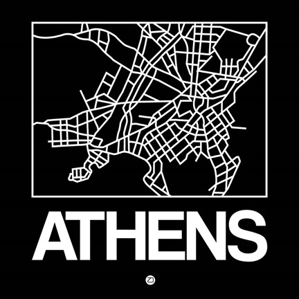 Framed Black Map of Athens Print
