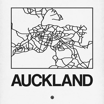 Framed White Map of Auckland Print