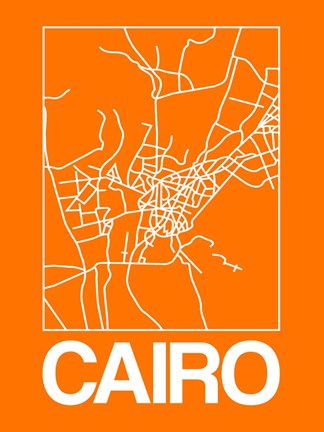 Framed Orange Map of Cairo Print