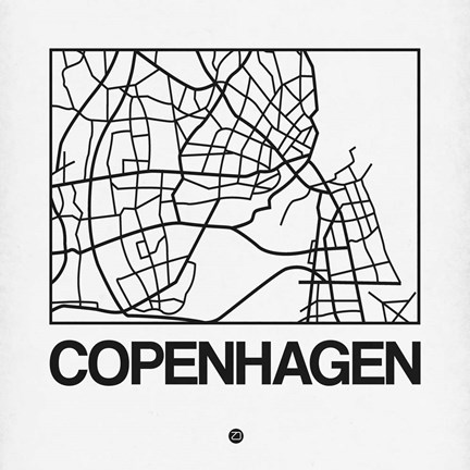Framed White Map of Copenhagen Print