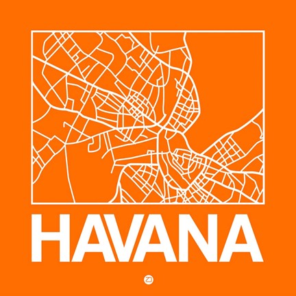 Framed Orange Map of Havana Print