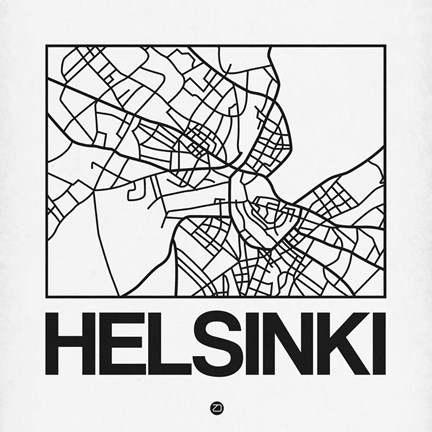 Framed White Map of Helsinki Print