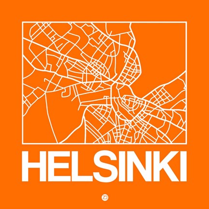 Framed Orange Map of Helsinki Print