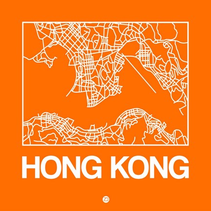 Framed Orange Map of Hong Kong Print