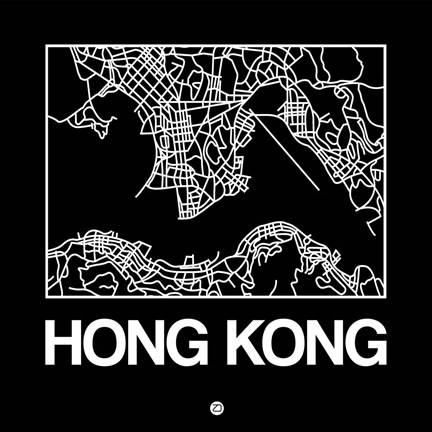 Framed Black Map of Hong Kong Print