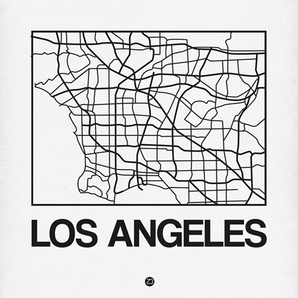 Framed White Map of Los Angeles Print