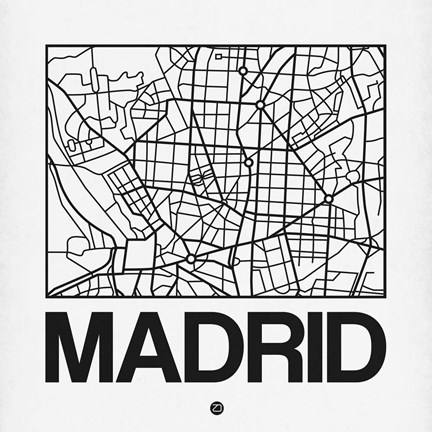 Framed White Map of Madrid Print