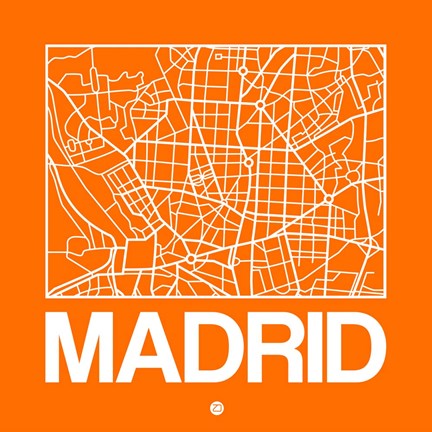 Framed Orange Map of Madrid Print