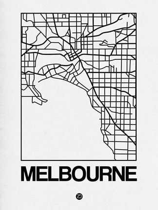 Framed White Map of Melbourne Print