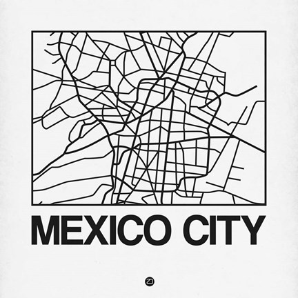 Framed White Map of Mexico City Print