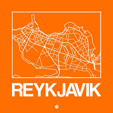 Framed Orange Map of Reykjavik Print
