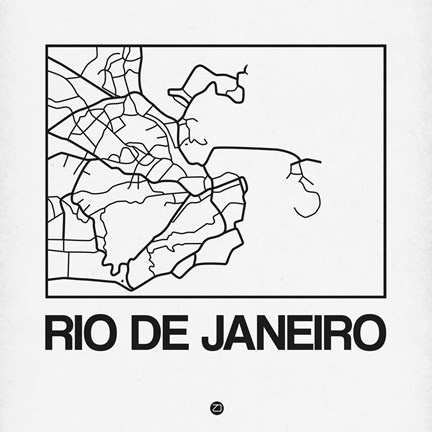 Framed White Map of Rio De Janeiro Print