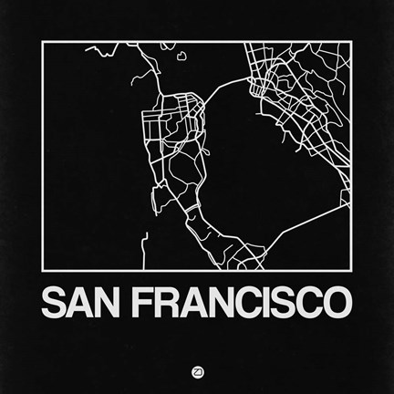 Framed Black Map of San Francisco Print