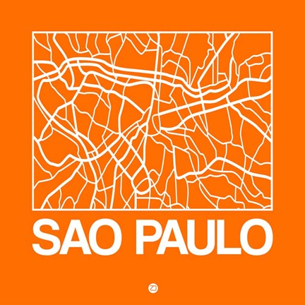 Framed Orange Map of Sao Paulo Print