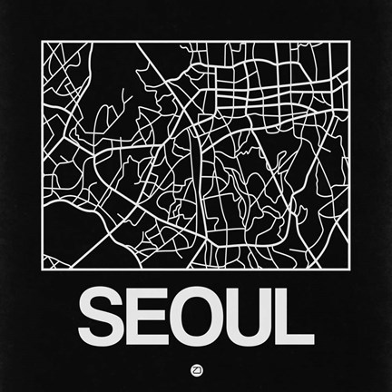 Framed Black Map of Seoul Print