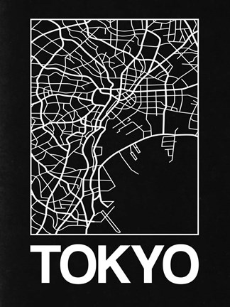 Framed Black Map of Tokyo Print