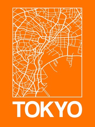 Framed Orange Map of Tokyo Print