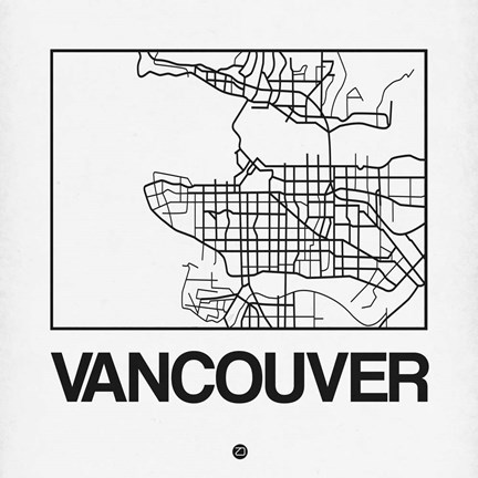 Framed White Map of Vancouver Print
