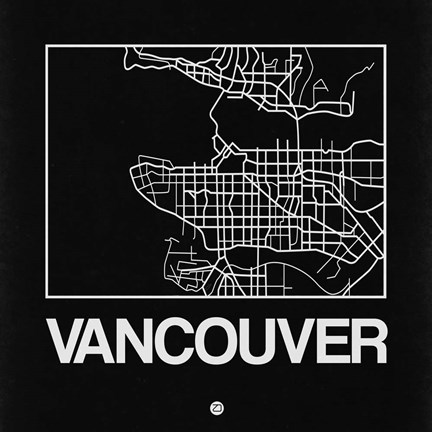 Framed Black Map of Vancouver Print