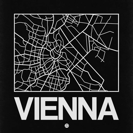 Framed Black Map of Vienna Print
