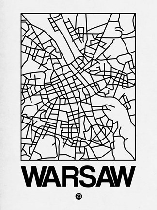 Framed White Map of Warsaw Print