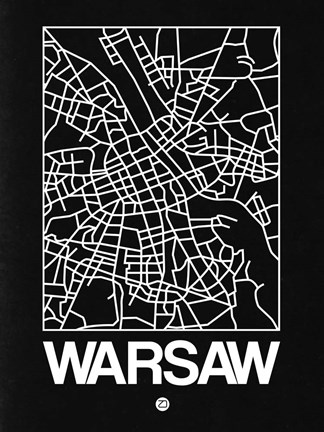 Framed Black Map of Warsaw Print