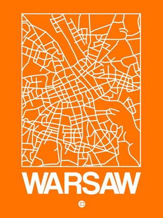 Framed Orange Map of Warsaw Print