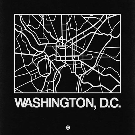 Framed Black Map of Washington, D.C. Print