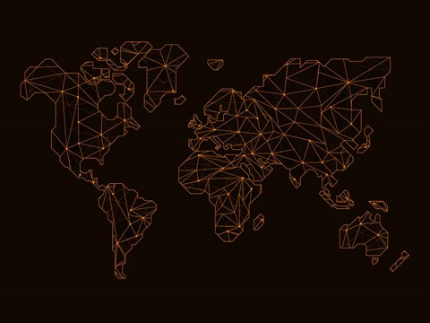 Framed World Map Orange 3 Print