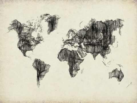 Framed World Map Drawing 2 Print