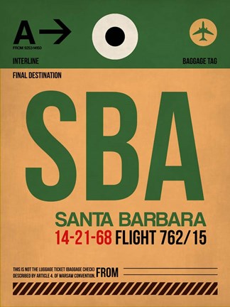 Framed SBA Santa Barbara Luggage Tag I Print