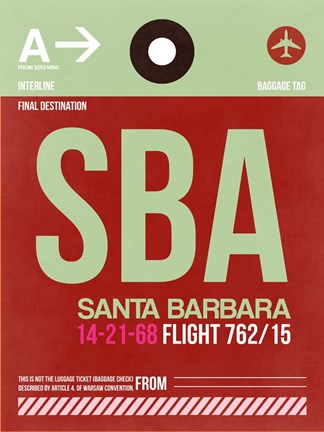 Framed SBA Santa Barbara Luggage Tag II Print
