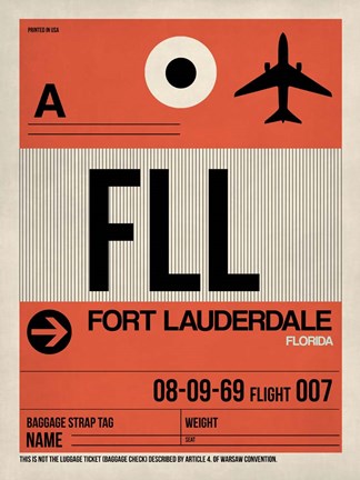 Framed FLL Fort Lauderdale Luggage Tag I Print