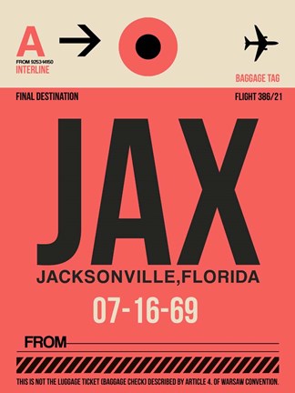 Framed JAX Jacksonville Luggage Tag I Print