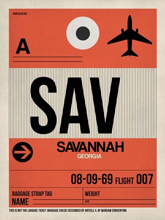 Framed SAV Savannah Luggage Tag I Print